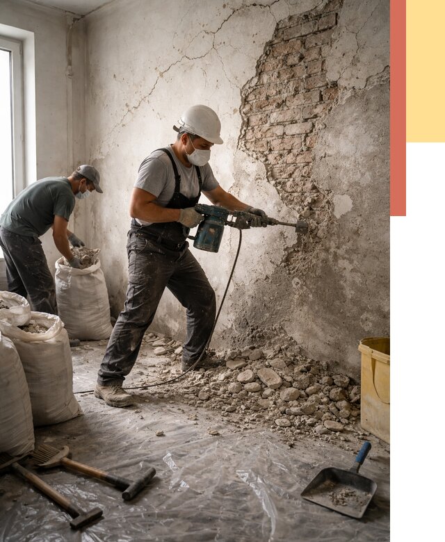 Демонтаж штукатурки со стен в Шуе от 7402 руб/м² — быстро и недорого | ОТДЕЛОЧНИК-Шуя