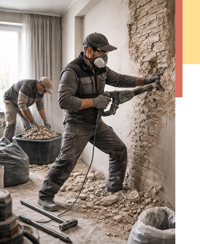 Демонтаж декоративного камня в Шуе от 1491 руб/м² — быстро и недорого | ОТДЕЛОЧНИК-Шуя