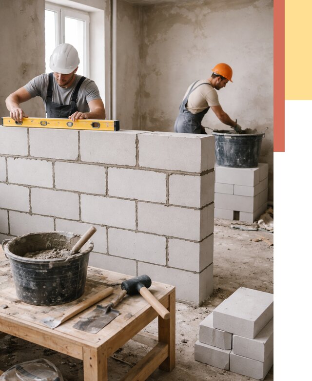Кладка перегородок из газобетона в Шуе от 3290 руб. под ключ | ОТДЕЛОЧНИК-Шуя