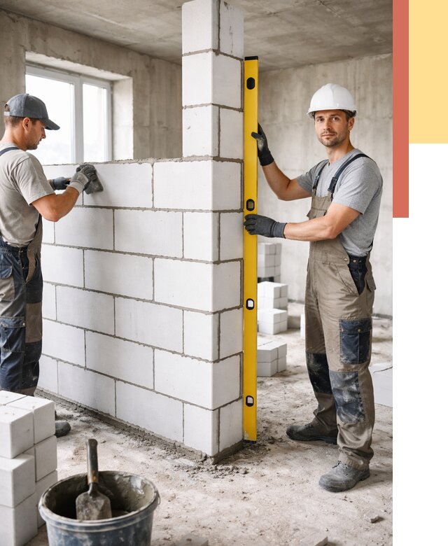 Кладка перегородок из пеноблока в Шуе от 1850 руб. под ключ | ОТДЕЛОЧНИК-Шуя