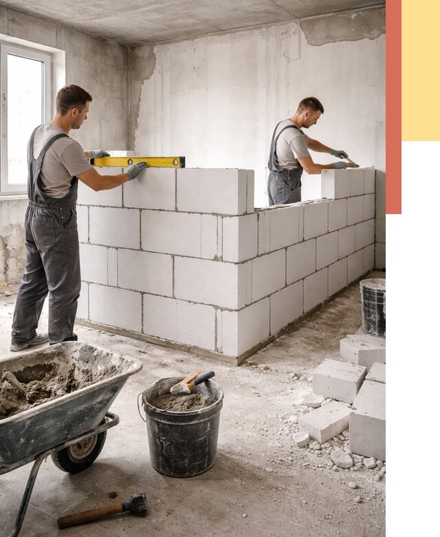 Кладка перегородок из ПГП в Шуе от 2570 руб./м2 — монтаж и возведение под ключ | ОТДЕЛОЧНИК-Шуя