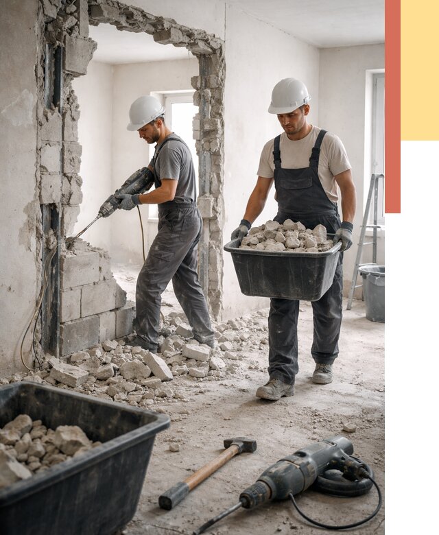 Демонтаж блоковых перегородок в Шуе от 3855 руб. — быстро и недорого | ОТДЕЛОЧНИК-Шуя