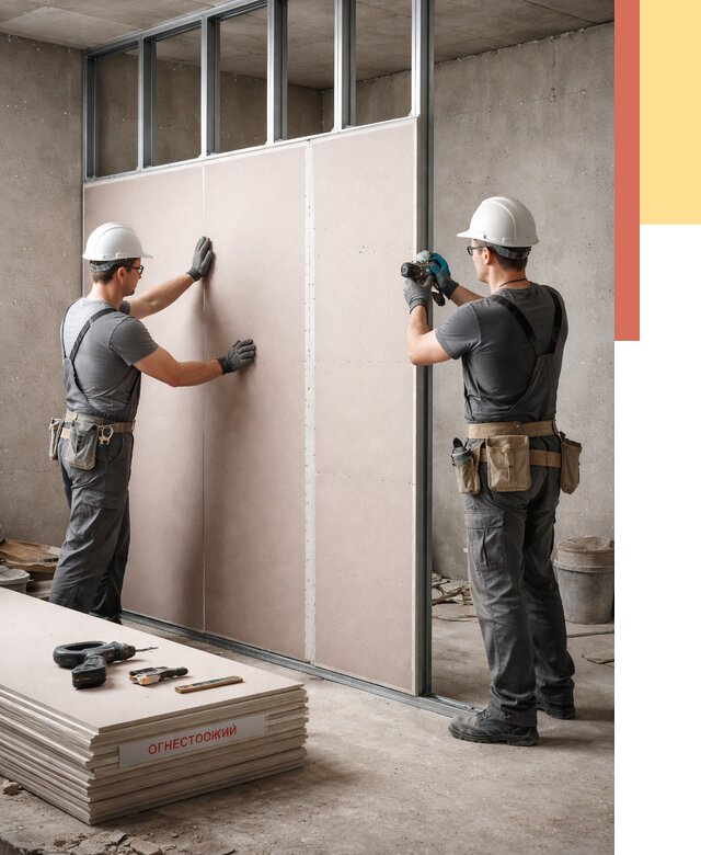 Перегородка из огнестойкого гипсокартона в Шуе от 1902 руб. под ключ | ОТДЕЛОЧНИК-Шуя