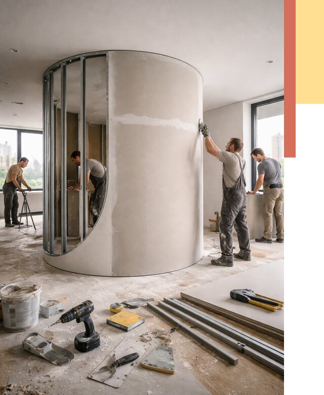 Радиусная перегородка из гипсокартона в Шуе от 2981 руб. под ключ | ОТДЕЛОЧНИК-Шуя