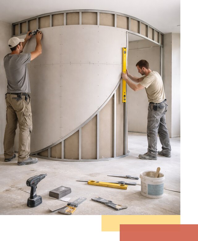 Радиусная перегородка из гипсокартона в Шуе под ключ