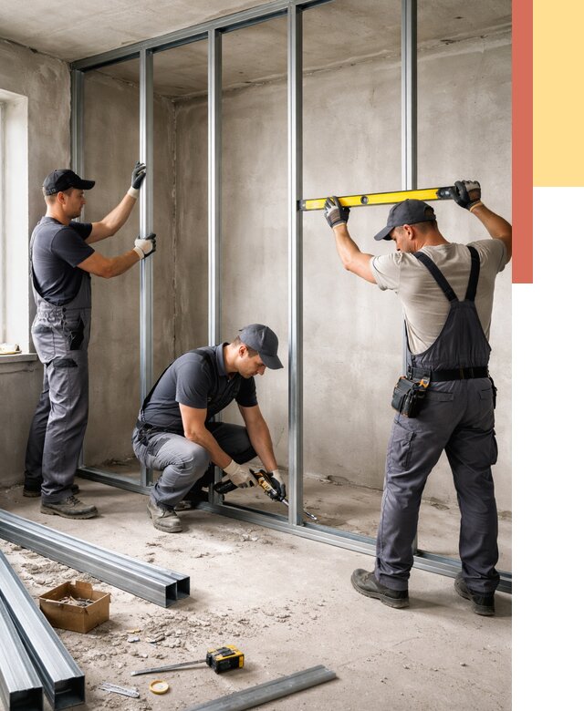 Монтаж каркаса перегородки из профиля в Шуе от 771 руб. | ОТДЕЛОЧНИК-Шуя