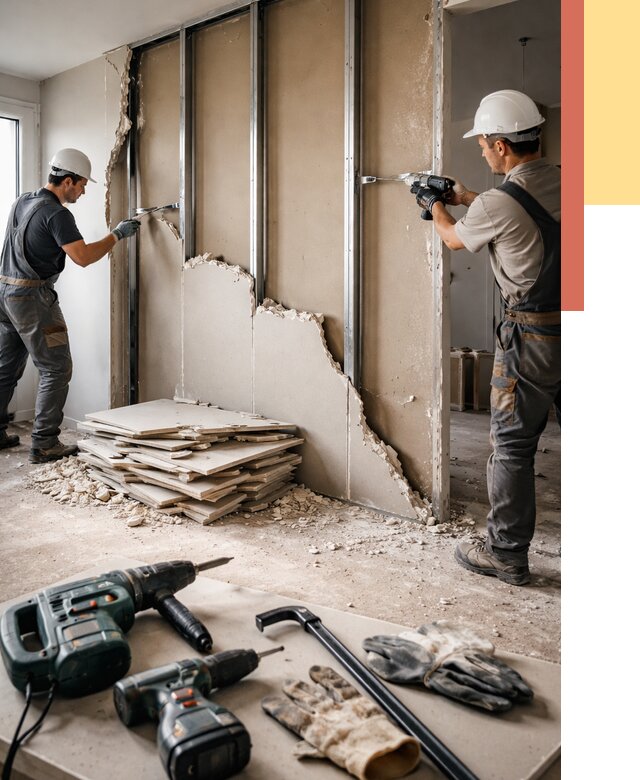 Демонтаж перегородки из гипсокартона в Шуе от 1234 руб. быстро и недорого | ОТДЕЛОЧНИК-Шуя