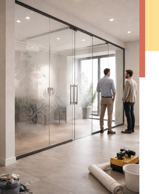 Стеклянные перегородки с рисунком в Шуе от 12850 руб. монтаж и нанесение | ОТДЕЛОЧНИК-Шуя