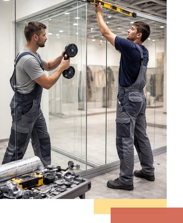 Стеклянные перегородки для магазинов в Шуе — монтаж и установка