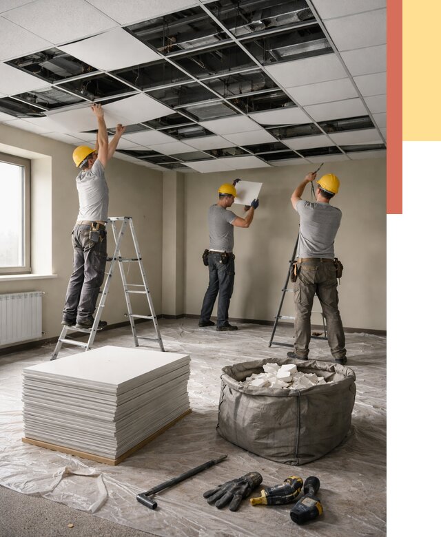 Демонтаж потолка Армстронг в Шуе от 4626 руб. быстро и недорого | ОТДЕЛОЧНИК-Шуя