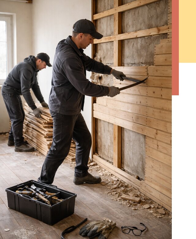 Демонтаж вагонки в Шуе от 3906 руб/м2 — быстро и недорого | ОТДЕЛОЧНИК-Шуя