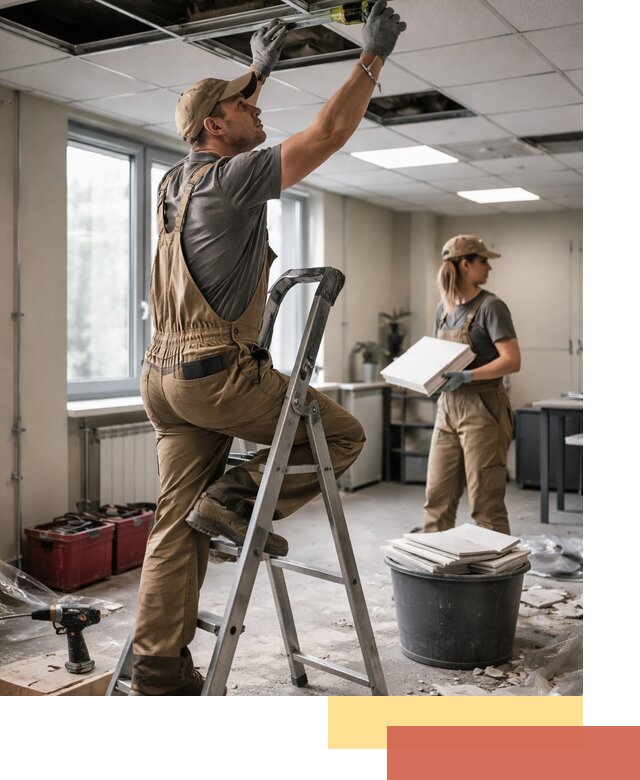 Ремонт потолка Армстронг и замена плит в Шуе