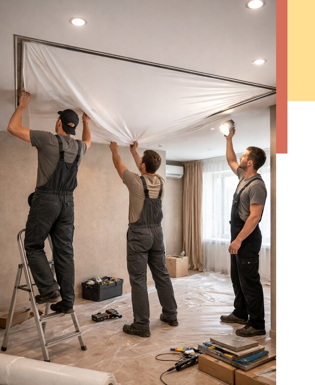 Монтаж ПВХ натяжного потолка в Шуе от 3598 руб. под ключ | ОТДЕЛОЧНИК-Шуя