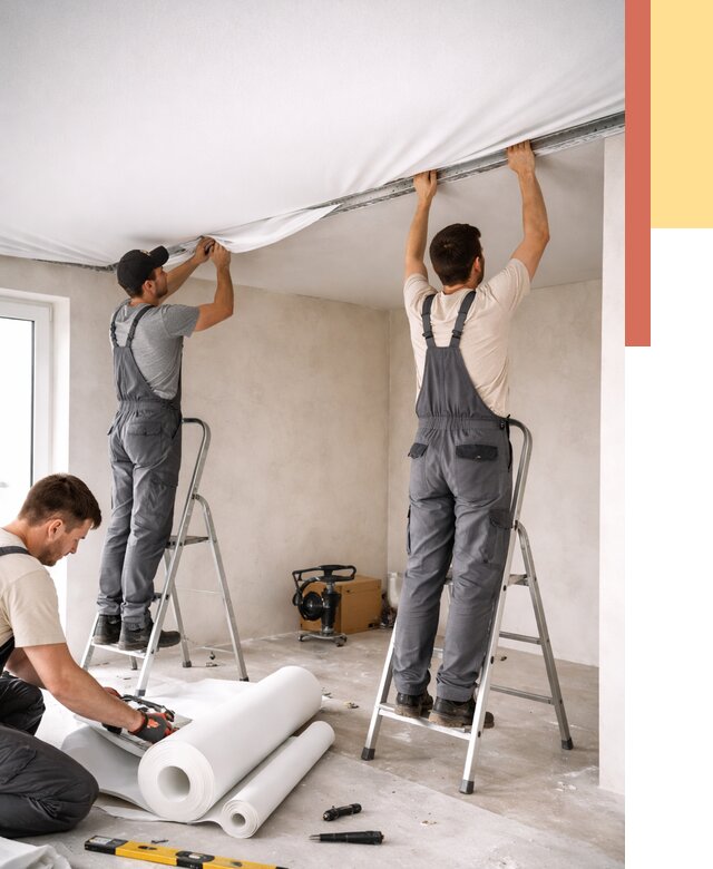 Монтаж тканевого натяжного потолка в Шуе от 3598 руб. под ключ | ОТДЕЛОЧНИК-Шуя