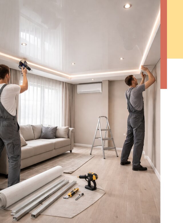 Монтаж глянцевого натяжного потолка в Шуе от 771 руб. под ключ | ОТДЕЛОЧНИК-Шуя