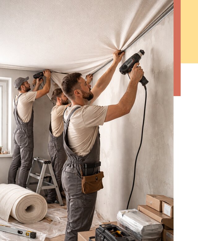 Монтаж фактурного натяжного потолка в Шуе от 771 руб. — ОТДЕЛОЧНИК-Шуя