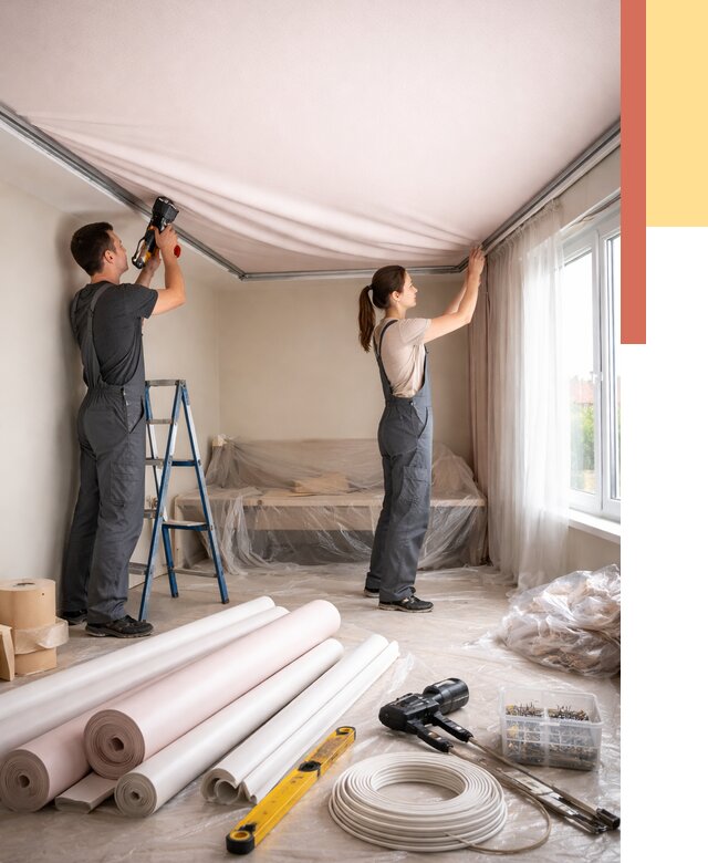 Монтаж цветного натяжного потолка в Шуе от 4318 руб/м² — быстро и недорого | ОТДЕЛОЧНИК-Шуя