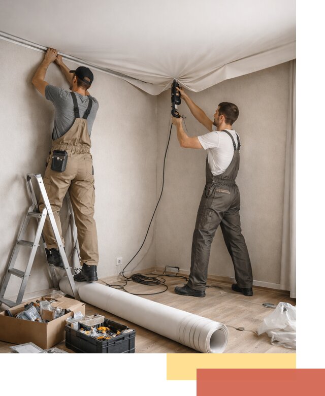 Монтаж цветного натяжного потолка в Шуе за один день