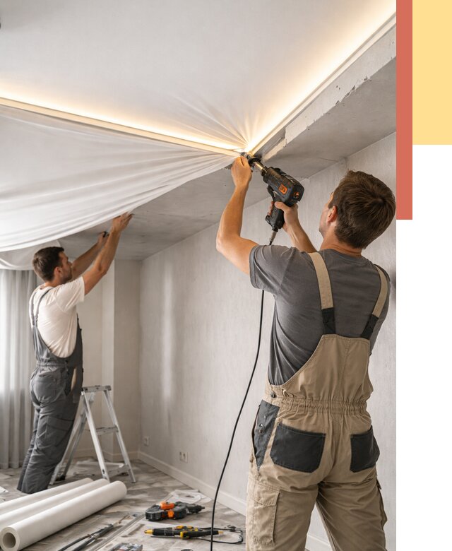 Монтаж натяжного потолка с подсветкой в Шуе от 977 руб. | ОТДЕЛОЧНИК-Шуя