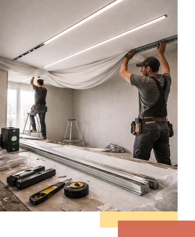 Монтаж натяжных потолков со световыми линиями в Шуе