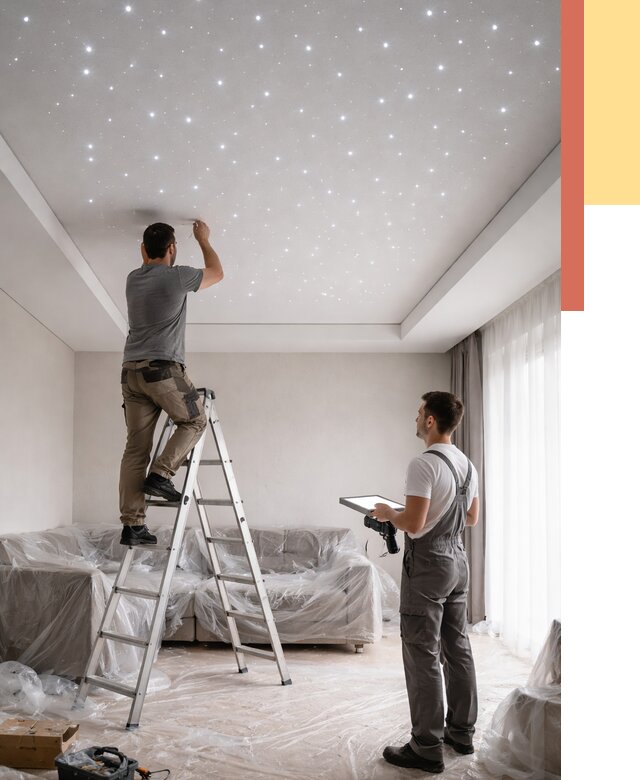 Монтаж натяжного потолка «звездное небо» в Шуе от 6682 руб. | ОТДЕЛОЧНИК-Шуя