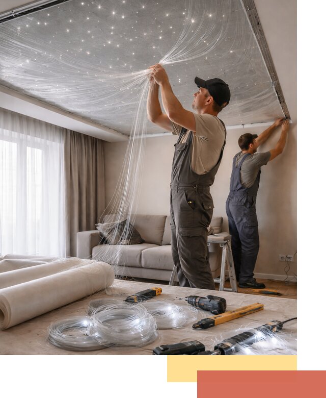 Монтаж натяжного потолка «Звездное небо» в Шуе