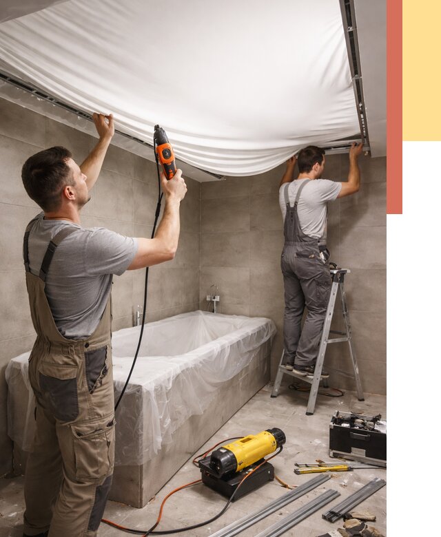 Монтаж натяжного потолка в ванной в Шуе от 1234 руб. под ключ | ОТДЕЛОЧНИК-Шуя