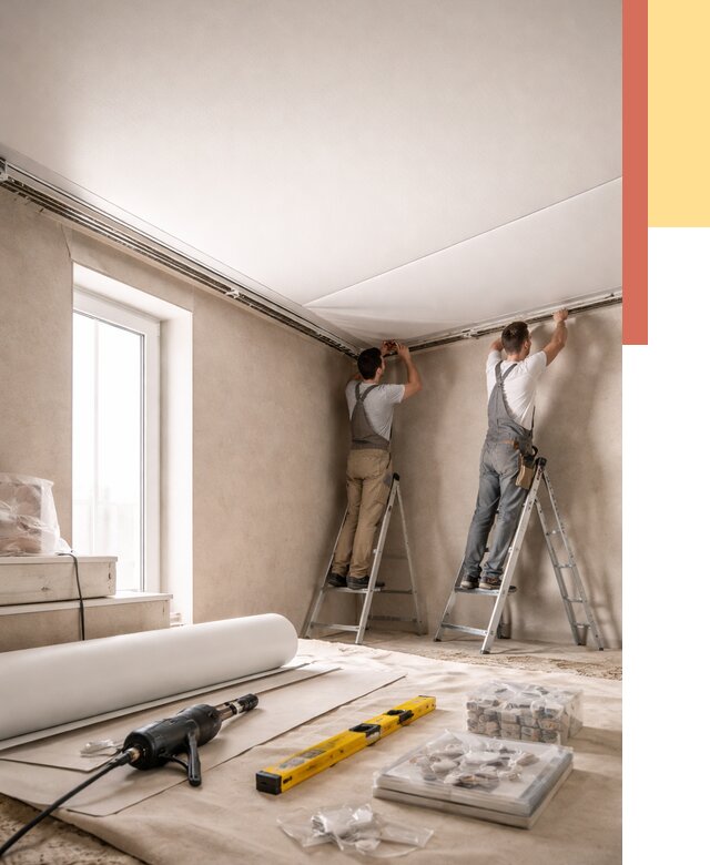 Монтаж натяжного потолка в спальне в Шуе от 3906 руб. под ключ | ОТДЕЛОЧНИК-Шуя