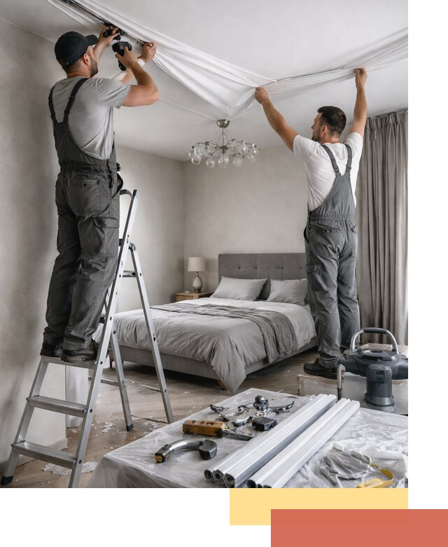 Монтаж натяжного потолка в спальне в Шуе