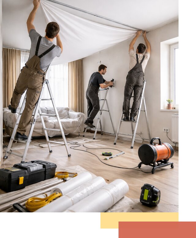 Монтаж натяжного потолка в гостиной в Шуе