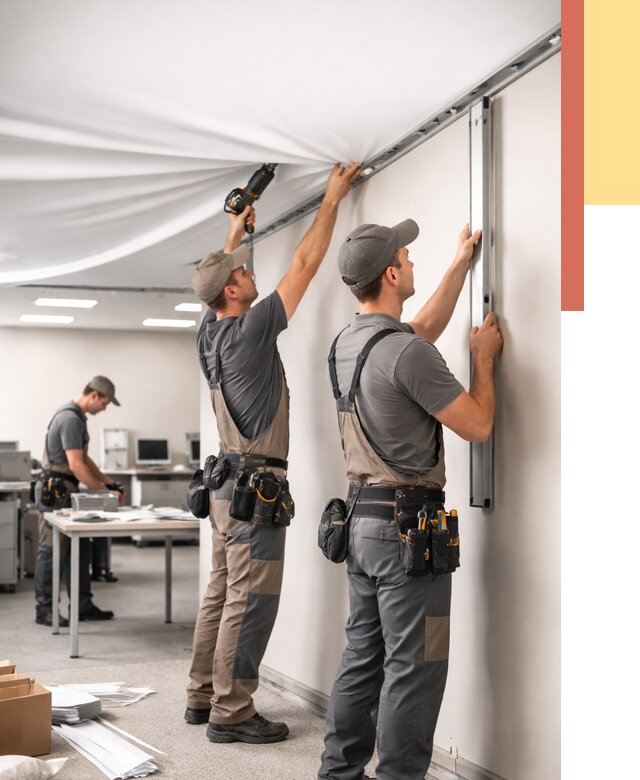 Монтаж натяжного потолка в офисе в Шуе от 463 руб/м² — быстро и недорого | ОТДЕЛОЧНИК-Шуя