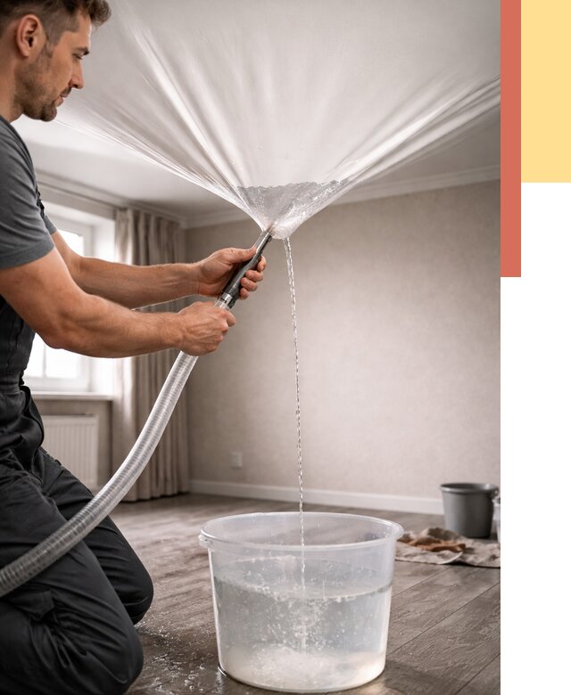 Слив воды с натяжного потолка в Шуе от 2570 руб. быстро и недорого | ОТДЕЛОЧНИК-Шуя