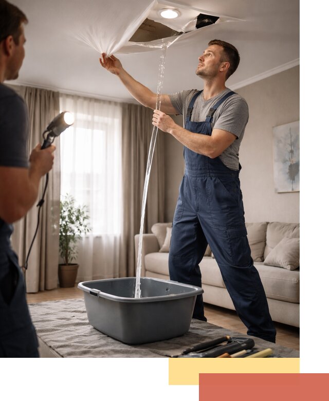 Слив воды с натяжного потолка в Шуе быстро и аккуратно