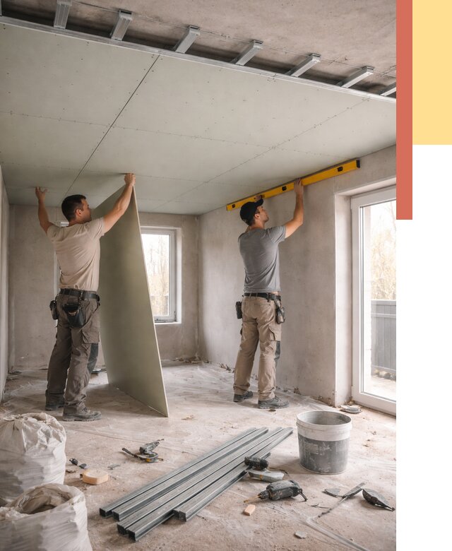 Одноуровневый потолок из гипсокартона в Шуе от 771 руб. — монтаж под ключ | ОТДЕЛОЧНИК-Шуя