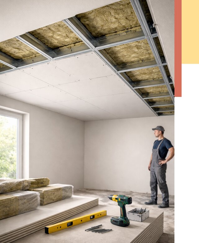 Звукоизоляция потолка ГКЛ в Шуе от 977 руб. — монтаж под ключ | ОТДЕЛОЧНИК-Шуя