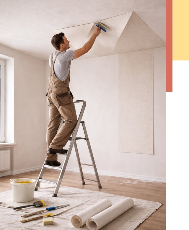 Поклейка обоев на потолок в Шуе от 4626 руб. быстро и недорого | ОТДЕЛОЧНИК-Шуя